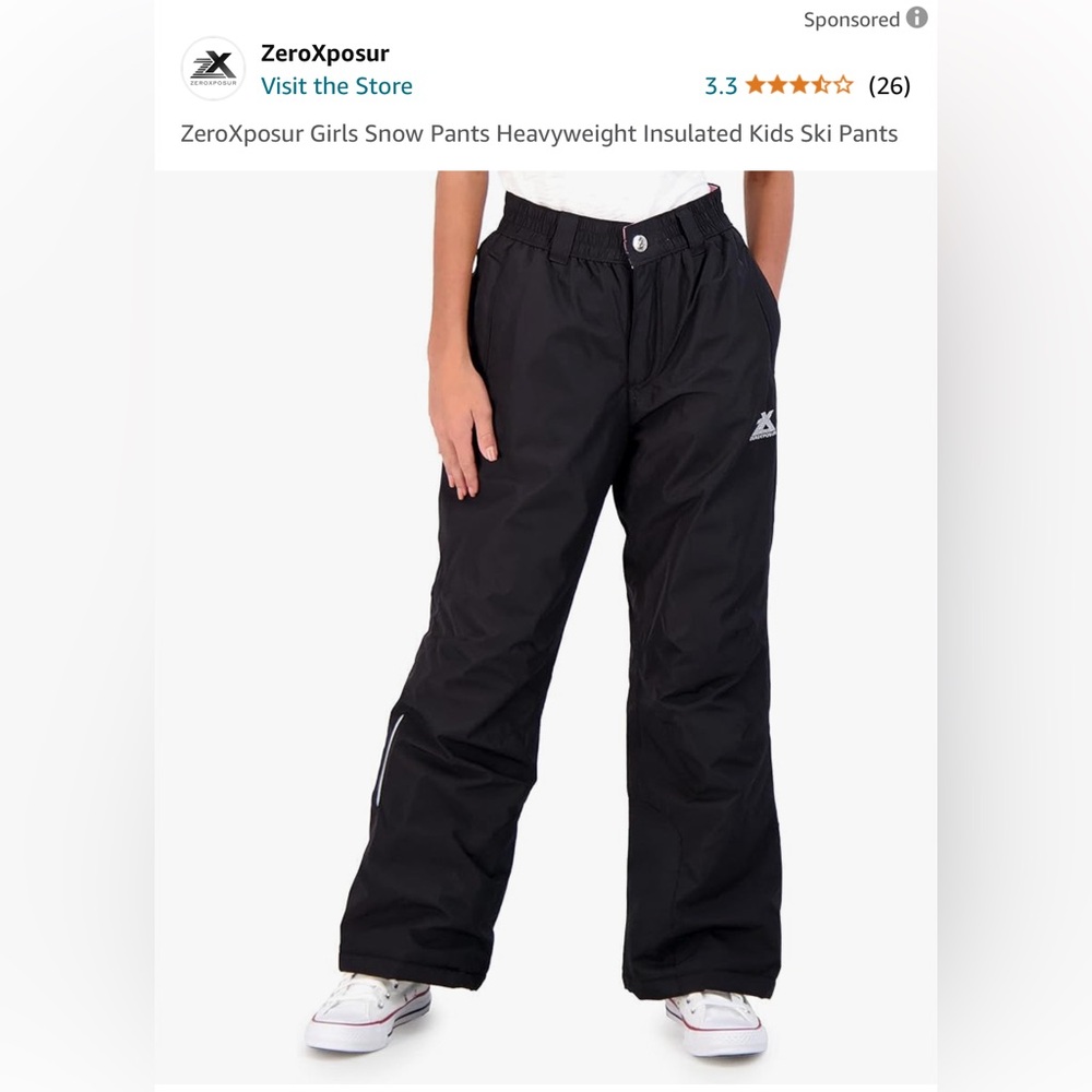 ZeroXposur Girls Snow Pants Heavyweight Insulated Kids Ski Pants Size S 7-8 NWT